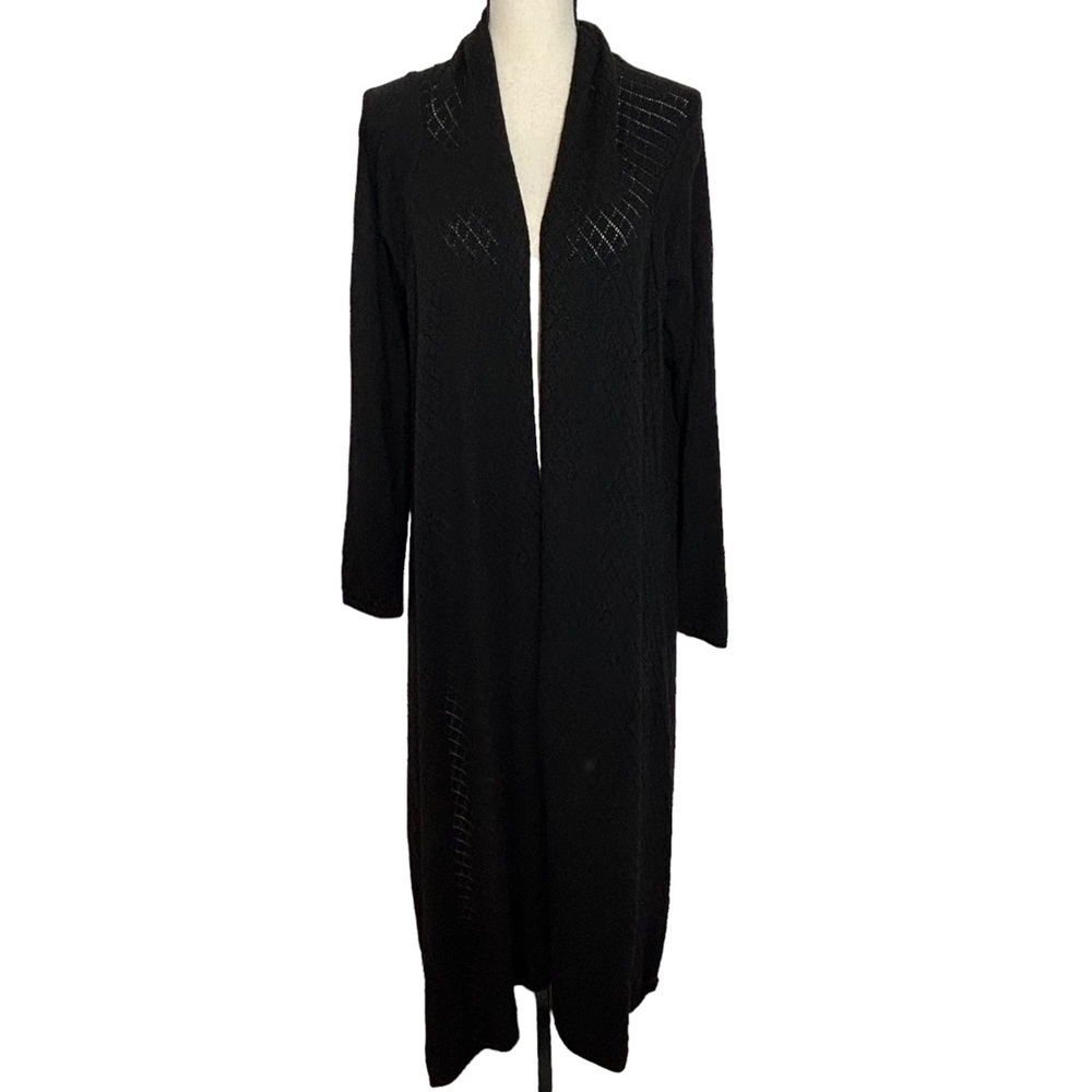 Oscar Oscar De La Renta Black Open Knit Cashmere Wool High Low Cardigan - Picture 4 of 16